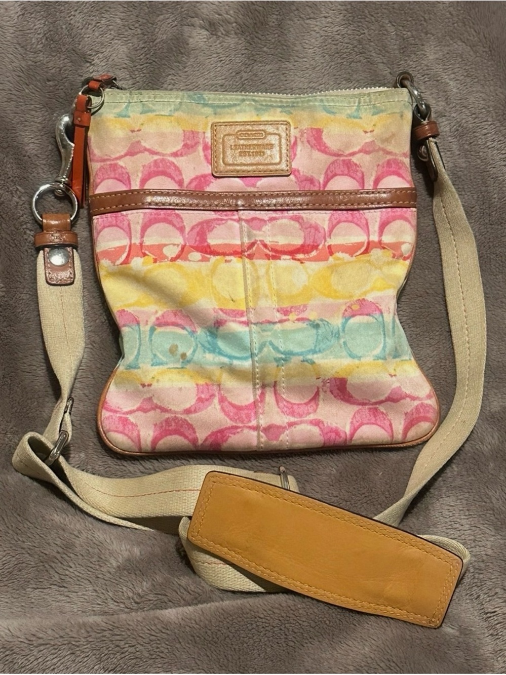 Coach Multicolor Signature Crossbody Bag - Pink, Yellow, Blue